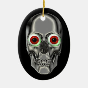 En Céramique Argent Scull Rouge Eyeballs Imaginaire Ornement