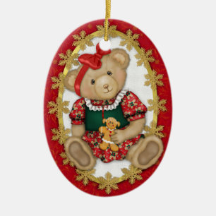 En Céramique Béary Joyeux Teddy Ours Ornement - Oval 2