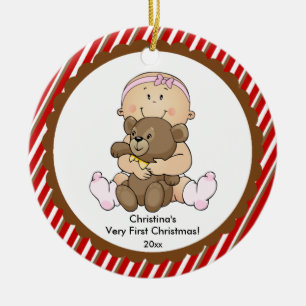En Céramique Bébé avec ours Bébé's Premier Noël Ornement