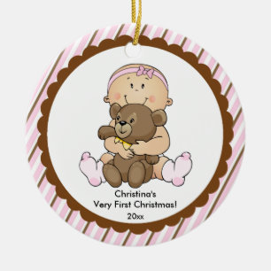 En Céramique Bébé avec ours Ornement de premier Noël de bébé
