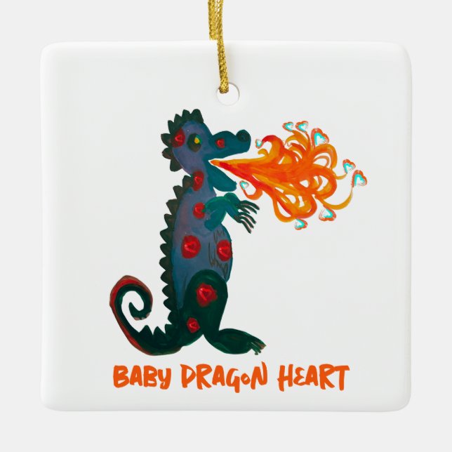 En Céramique Bébé Dragon Coeur Ornement (Devant)