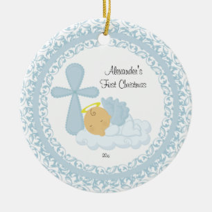 En Céramique Bébé Garçon Ange Premier Noël de Bébé Ornement