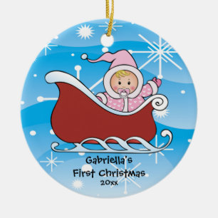 En Céramique Bébé Luge Neige Premier Noël Ornement