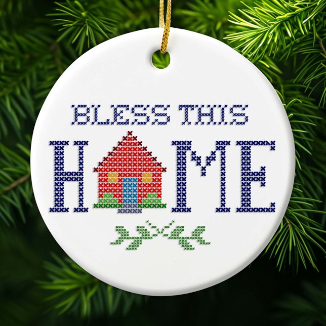 En Céramique Bénir cet ornement domestique (Bless This Home cross stitch needlework embroidery design.)