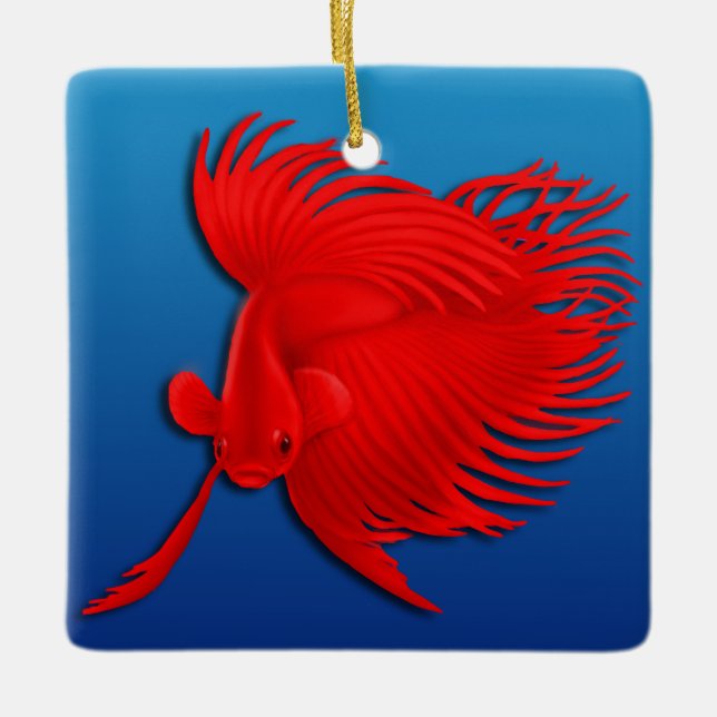 En Céramique Big Red Betta Splendens Poisson Ornement (Devant)