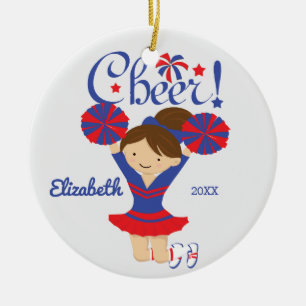 En Céramique Bleu et ornement rouge de pom-pom girl de brune