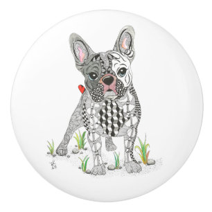 En Céramique Bouton de porte de Bulldog français mignon - Céram