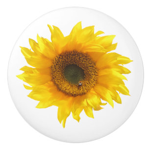 En Céramique bouton de porte de tournesol jaune