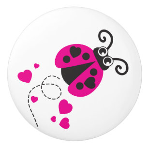 En Céramique Bouton de porte graphique insecte coccinelle rose