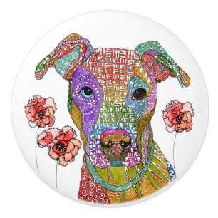 En Céramique Bouton de porte Pitbull mignon et coloré