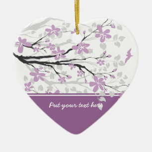 En Céramique Branche de Magnolia et fleurs pourpres ornement pe