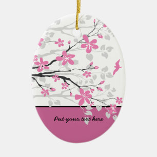 En Céramique Branche de Magnolia et fleurs roses ornement perso