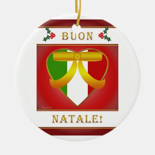 En Céramique Buon Natale Italien Drapeau Coeur - Ornement Ronde (Devant)