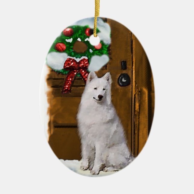 En Céramique Cadeaux de Noël Samoyed Ornement (Devant)