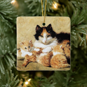 En Céramique Calico Mom & Kittens ・ H. Ronner-Knip ・ Ornement