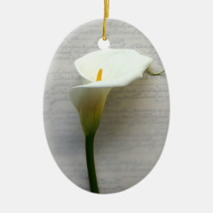 En Céramique calla lily sur l'ancien ornement ovale d'écriture