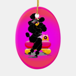 En Céramique Caniche noir sur le rétro ornement de téléphone
