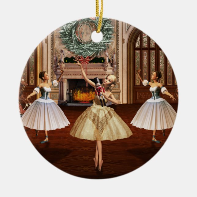 En Céramique Casse-noisette Ballerinas Noël rond Ornement (Devant)