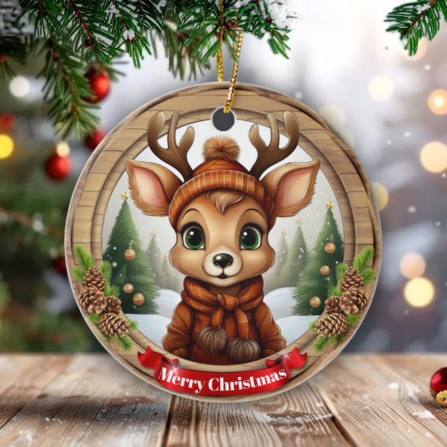 En Céramique Cerf de Noël aux bois Décoration de personnage ani (Editable Text Xmas Deer with Antlers Animal Character Reindeer Christmas Decor Ceramic Ornament 🦌🎄)