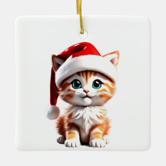 En Céramique Chat mignon avec ornement Casquette de Noël