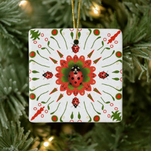 En Céramique Coccinelle de Noël Rouge Blanc Vert Ornement