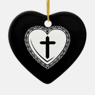 En Céramique Cœur gothique + Ornement de croix (Noir + Blanc)