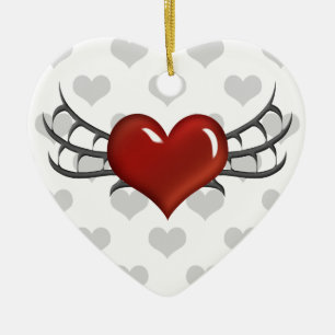 En Céramique Coeur rouge, ailes noires, Ornement des Coeurs gri