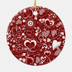 En Céramique Doodles d'amour du coeur rond Ornement