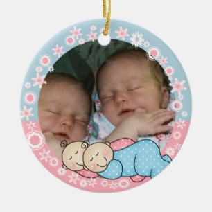 En Céramique Ęr ornement jumel de Noël de garçon et de fille