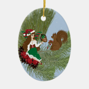 En Céramique Faery de Noël et ornement d'écureuil