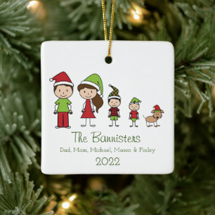 En Céramique Famille mignonne de 4 avec animal de Noël Ornement