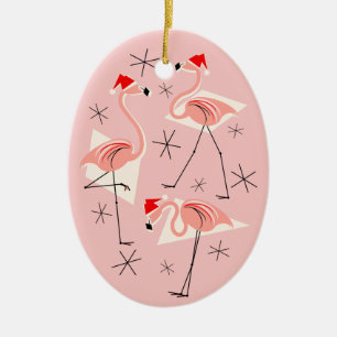 En Céramique Flamant rose Santas rose Texte ornement ovale