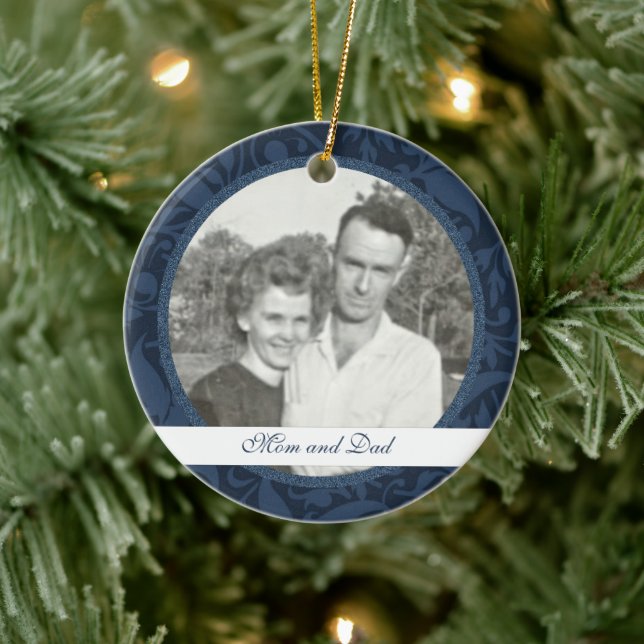 En Céramique Flore Bleue encadrée : Mémorial : Ornement photo (Arbre)