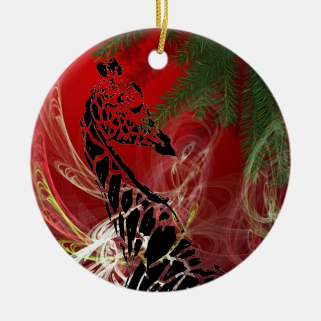 En Céramique Giraffe de Noël ~ Ornement rond (Devant)