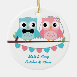En Céramique Jeune mariée, ornement de hibou de marié
