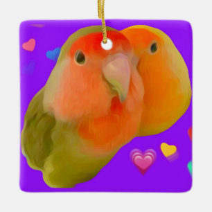 En Céramique Joli lovebird pendre ornement carré
