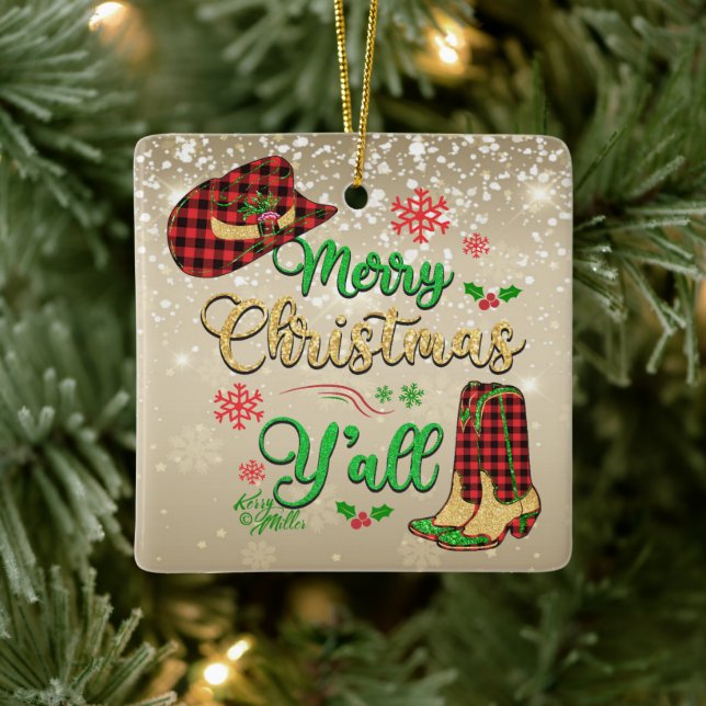 En Céramique Joyeux Noël Y'all Noël Ornement (Arbre)
