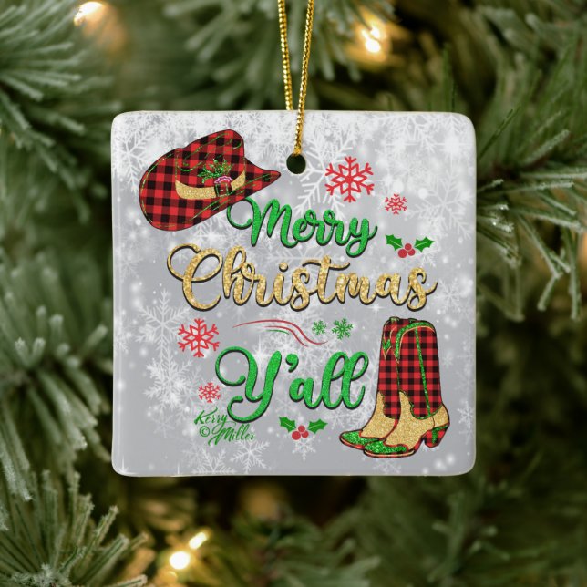 En Céramique Joyeux Noël Y'all Noël Ornement (Arbre)