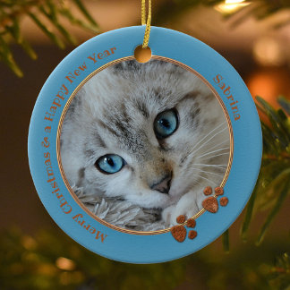 En Céramique Kitty Keepsaké bleu ornement photo de Noël