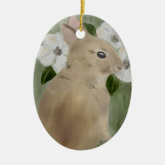 En Céramique Lapin de bébé d'aquarelle et ornement de fleurs
