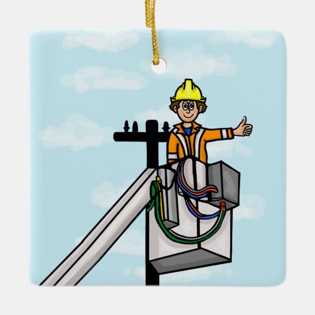 En Céramique Lineman in Bucket Nom personnalisé Ornement (Devant)