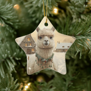 En Céramique Llama Joyeux ornement de Noël, Pet Lover cadeau