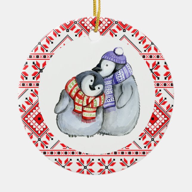 En Céramique manchot de noël animaux d'hiver décoration bauble (Devant)