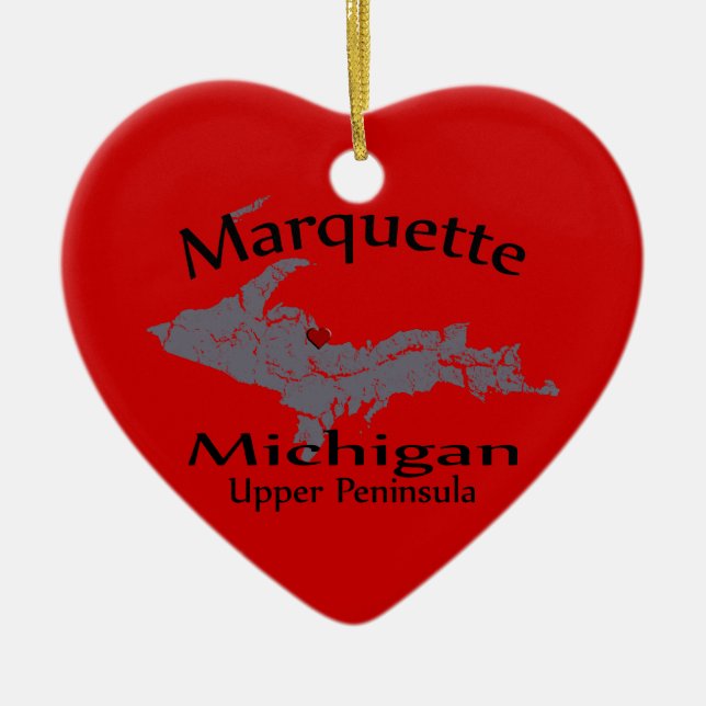 En Céramique Marquette Michigan Cartes de Coeur ornement de con (Devant)