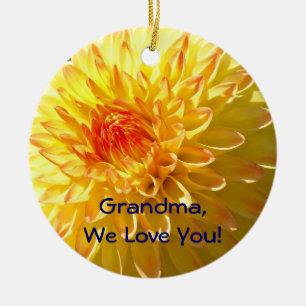 En Céramique Mémé nous t'aimons ! Ornement jaune orange