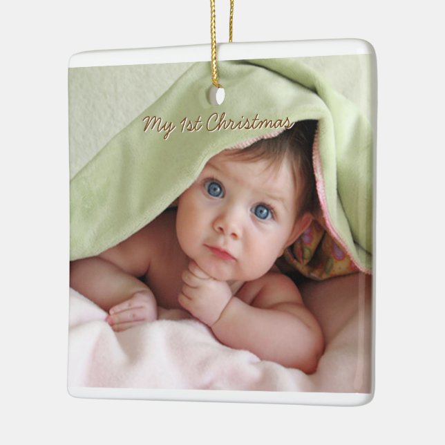 En Céramique Mon premier Noël Stripes Minuscule Ornement Photo  (Gauche)