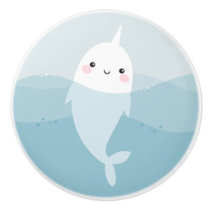 En Céramique Narwhal et bouton de porte de vagues