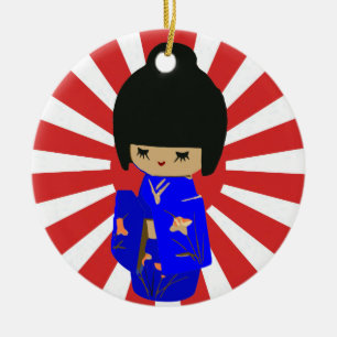 En Céramique Ornement à simple face de poupée bleue de Kawaii