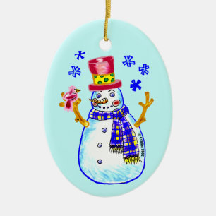 En Céramique Ornement ami oiseau de bonhomme de neige