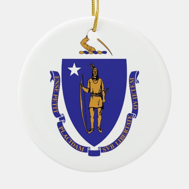En Céramique Ornement avec drapeau du Massachusetts (Devant)